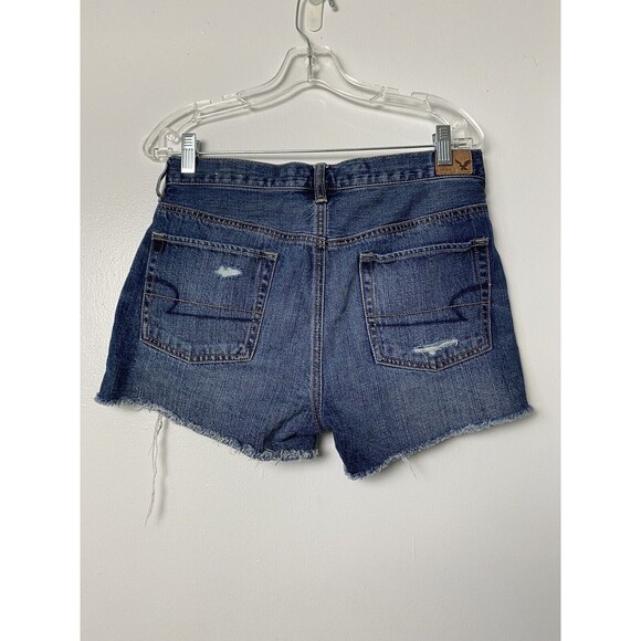 American Eagle Relaxed Shorts Women's Size 2 Dark Wash Distressed Blue - Picture 2 of 11